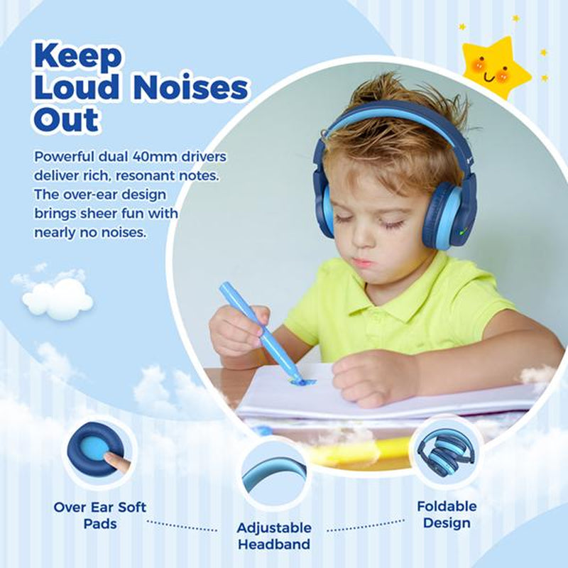 Iclever Kids BTH12 Bluetooth Headphones with 4 Colorful LED Lights Modes Volume Limited 55H Playtime Built-In Mic for Ipad Tablet Audio Headset