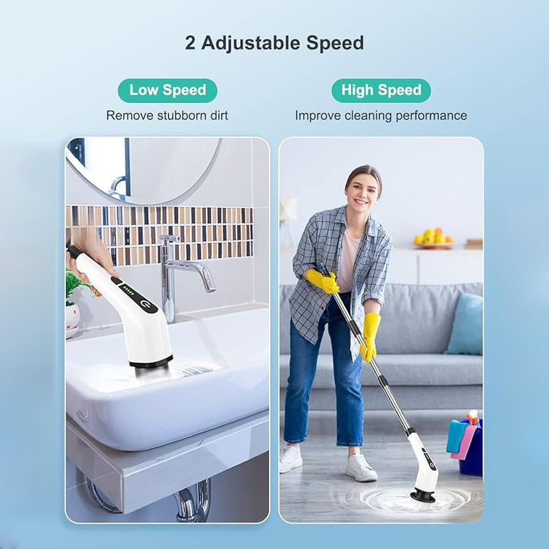 Electric Spin Scrubber, Cordless Cleaning Brush, Shower Scrubber with 7 Replaceable Brush Head, with Extension Handle, 2 Adjustable Speed
