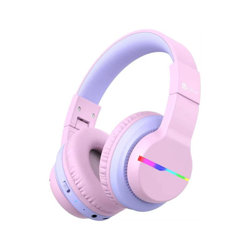 Iclever Kids BTH12 Bluetooth Headphones with 4 Colorful LED Lights Modes Volume Limited 55H Playtime Built-In Mic for Ipad Tablet Audio Headset