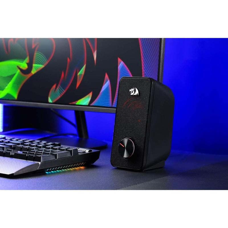 Redragon GS500 Stentor PC Gaming Speaker, 2.0 Channel Stereo Desktop Computer Speaker with Red Backlight, Quality Bass and Crystal Clear Sound, USB Powered with a 3.5Mm Connector