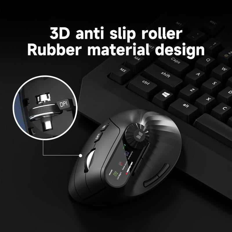 Monster-M2 MAX Version Bluetooth Wireless Mouse Ergonomic Vertical Vertical Mouse 2.4G Bluetooth Long Battery Life Laptop Desktop Computer Knob Function