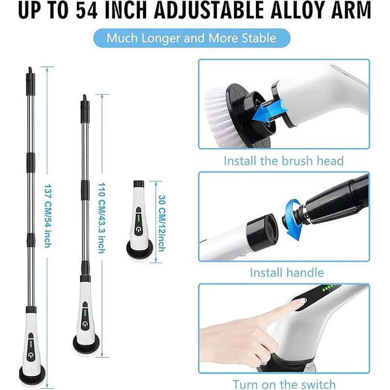 Electric Spin Scrubber, Cordless Cleaning Brush, Shower Scrubber with 7 Replaceable Brush Head, with Extension Handle, 2 Adjustable Speed