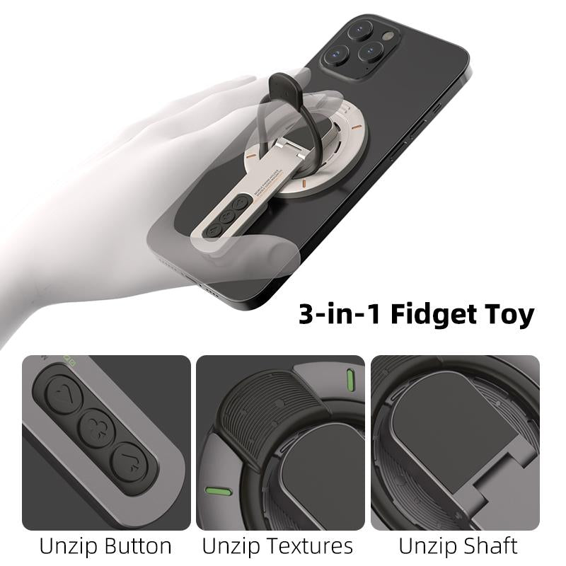 Father'S Day Gifts Magnetic Phone Ring Holder with 3 Stress Relief Buttons – 360° Rotating, Strong Adhesive, Universal Phone Grip for Iphone & Android, Fidget Toy for Anxiety Relief, Fun & Functional Accessory (Black/White)