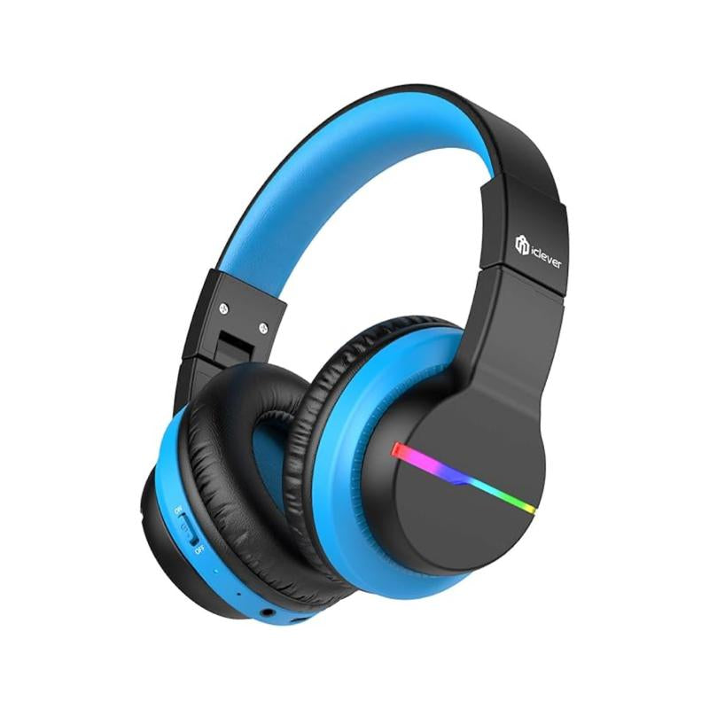 Iclever Kids BTH12 Bluetooth Headphones with 4 Colorful LED Lights Modes Volume Limited 55H Playtime Built-In Mic for Ipad Tablet Audio Headset