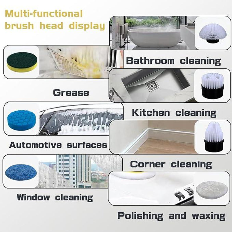 Electric Spin Scrubber, Cordless Cleaning Brush, Shower Scrubber with 7 Replaceable Brush Head, with Extension Handle, 2 Adjustable Speed