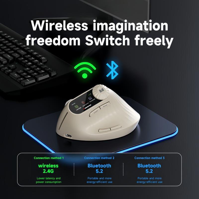 Monster-M2 MAX Version Bluetooth Wireless Mouse Ergonomic Vertical Vertical Mouse 2.4G Bluetooth Long Battery Life Laptop Desktop Computer Knob Function