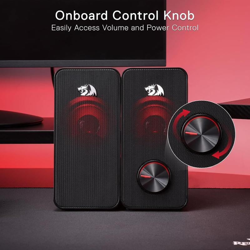 Redragon GS500 Stentor PC Gaming Speaker, 2.0 Channel Stereo Desktop Computer Speaker with Red Backlight, Quality Bass and Crystal Clear Sound, USB Powered with a 3.5Mm Connector