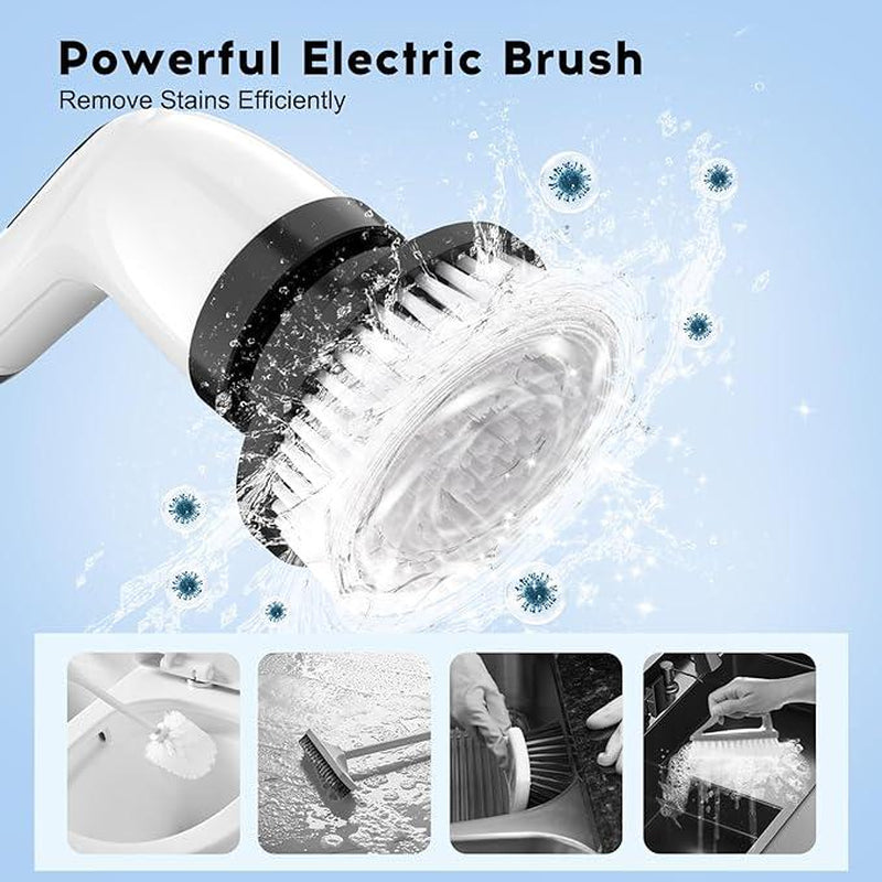 Electric Spin Scrubber, Cordless Cleaning Brush, Shower Scrubber with 7 Replaceable Brush Head, with Extension Handle, 2 Adjustable Speed