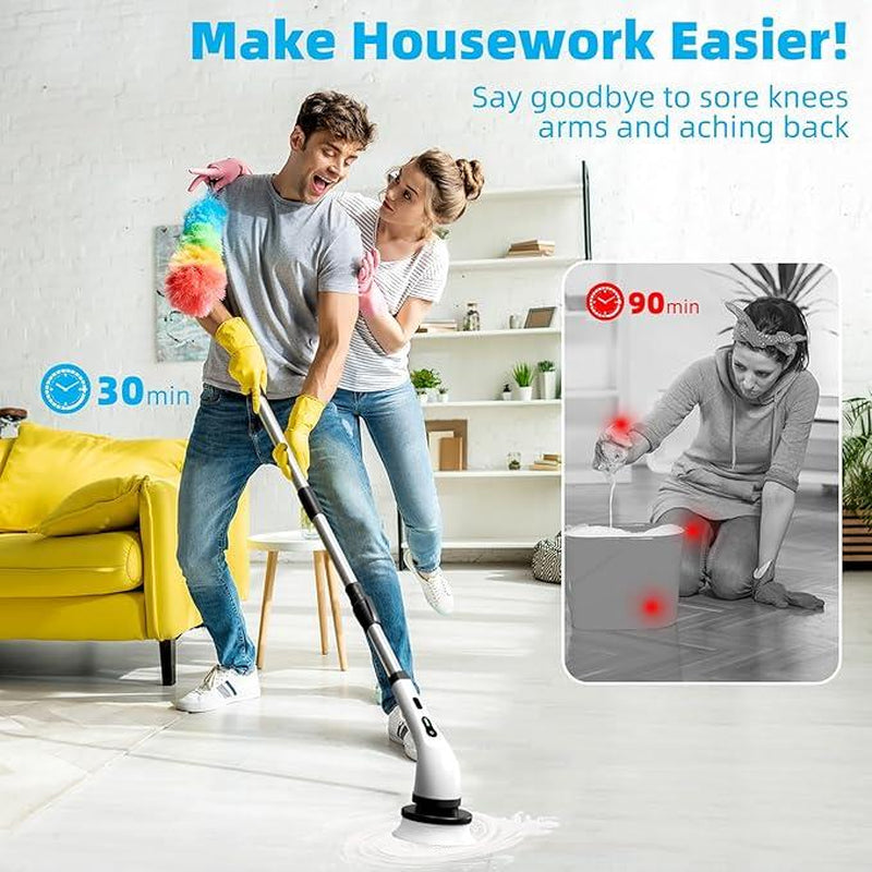 Electric Spin Scrubber, Cordless Cleaning Brush, Shower Scrubber with 7 Replaceable Brush Head, with Extension Handle, 2 Adjustable Speed