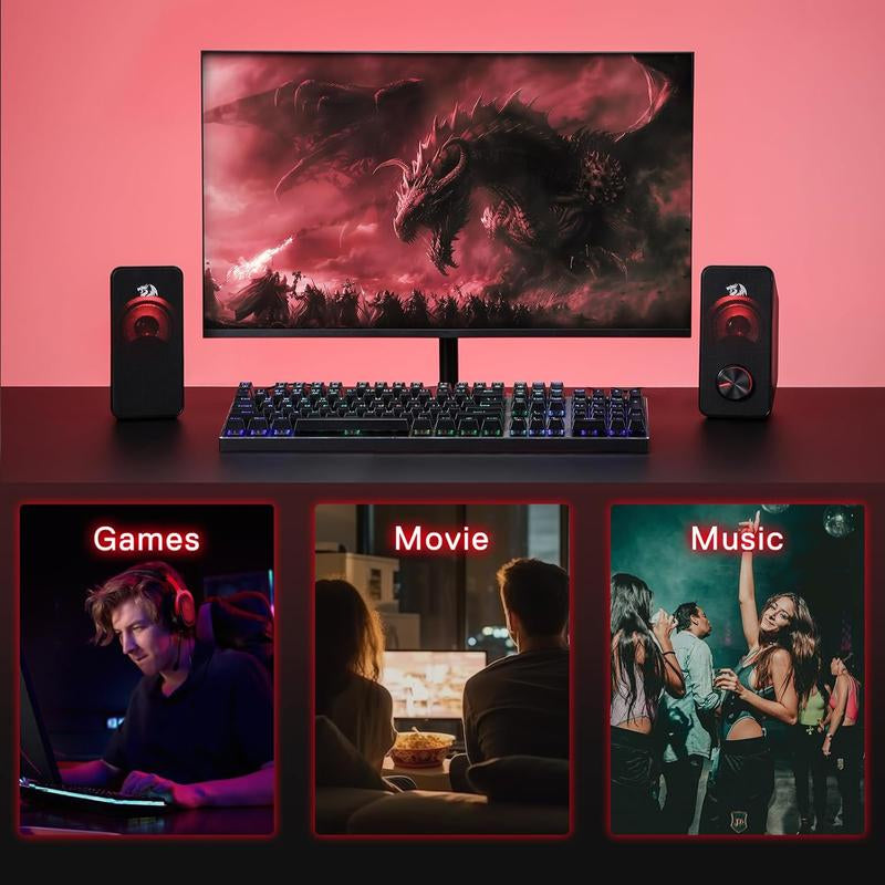Redragon GS500 Stentor PC Gaming Speaker, 2.0 Channel Stereo Desktop Computer Speaker with Red Backlight, Quality Bass and Crystal Clear Sound, USB Powered with a 3.5Mm Connector