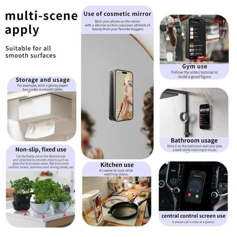Silicone Suction Cup Phone Case Mount Double Sided, Hands-Free Strong Grip Holder for Selfies and Videos, Silicon Anti-Slip Phone Suction Grip Sticky Phone Grip for Iphone and Android