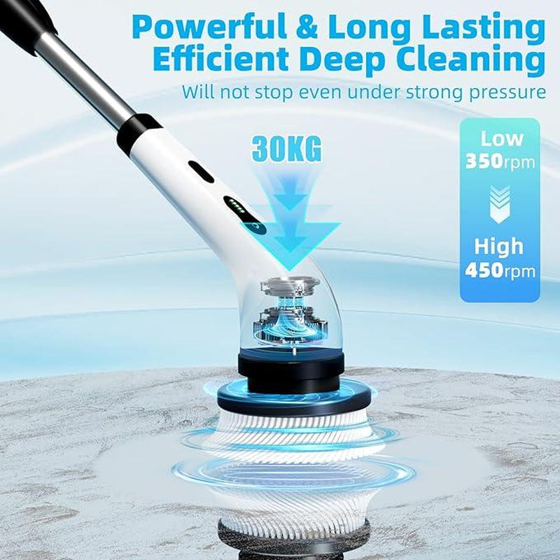 Electric Spin Scrubber, Cordless Cleaning Brush, Shower Scrubber with 7 Replaceable Brush Head, with Extension Handle, 2 Adjustable Speed